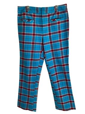 Anthropologie slim kick flare turquoise plaid cropped pants size 6 coastal chic